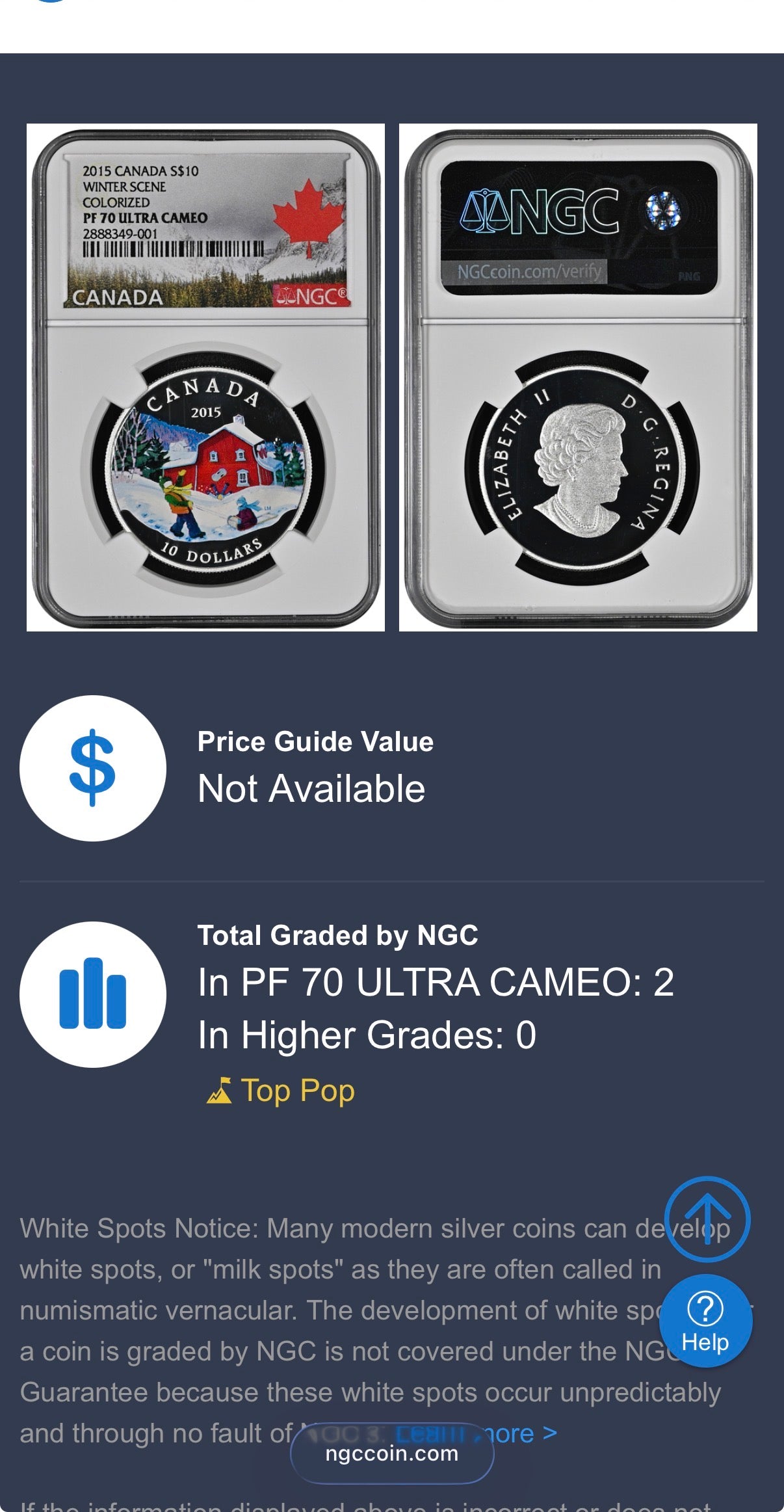 2015 $10 Canada Silver Dollar NGC PF70UC Colorized Winter Scene (1 of 2) Mint!