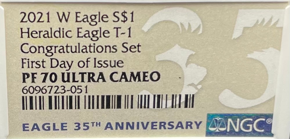 Proof 2021 Type 1 (W) $1 American Silver Eagle NGC PF70 First Day of Issue Congratulations Set 35th Anniversary (1 of 3,141)