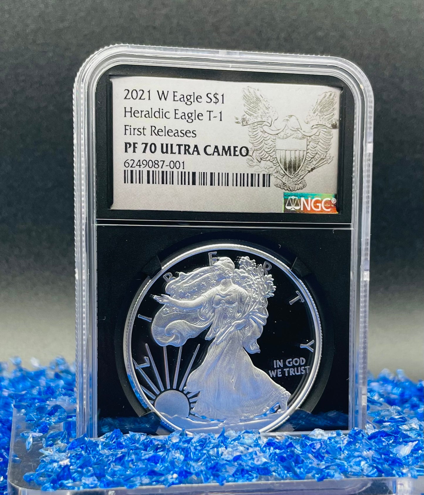 Proof 2021 (W) $1 American Silver Eagle NGC PF70 Type 1 First Releases Heraldic Eagle Label Black Core (1 of 6,854)