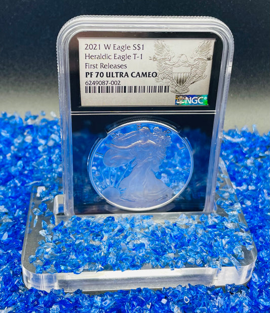 Proof 2021 (W) $1 American Silver Eagle NGC PF70 Type 1 First Releases Heraldic Eagle Label Black Core (1 of 6,854)