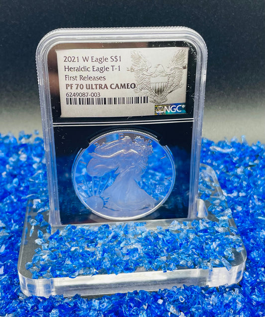 Proof 2021 (W) $1 American Silver Eagle NGC PF70 Type 1 First Releases Heraldic Eagle Label Black Core (1 of 6,854)