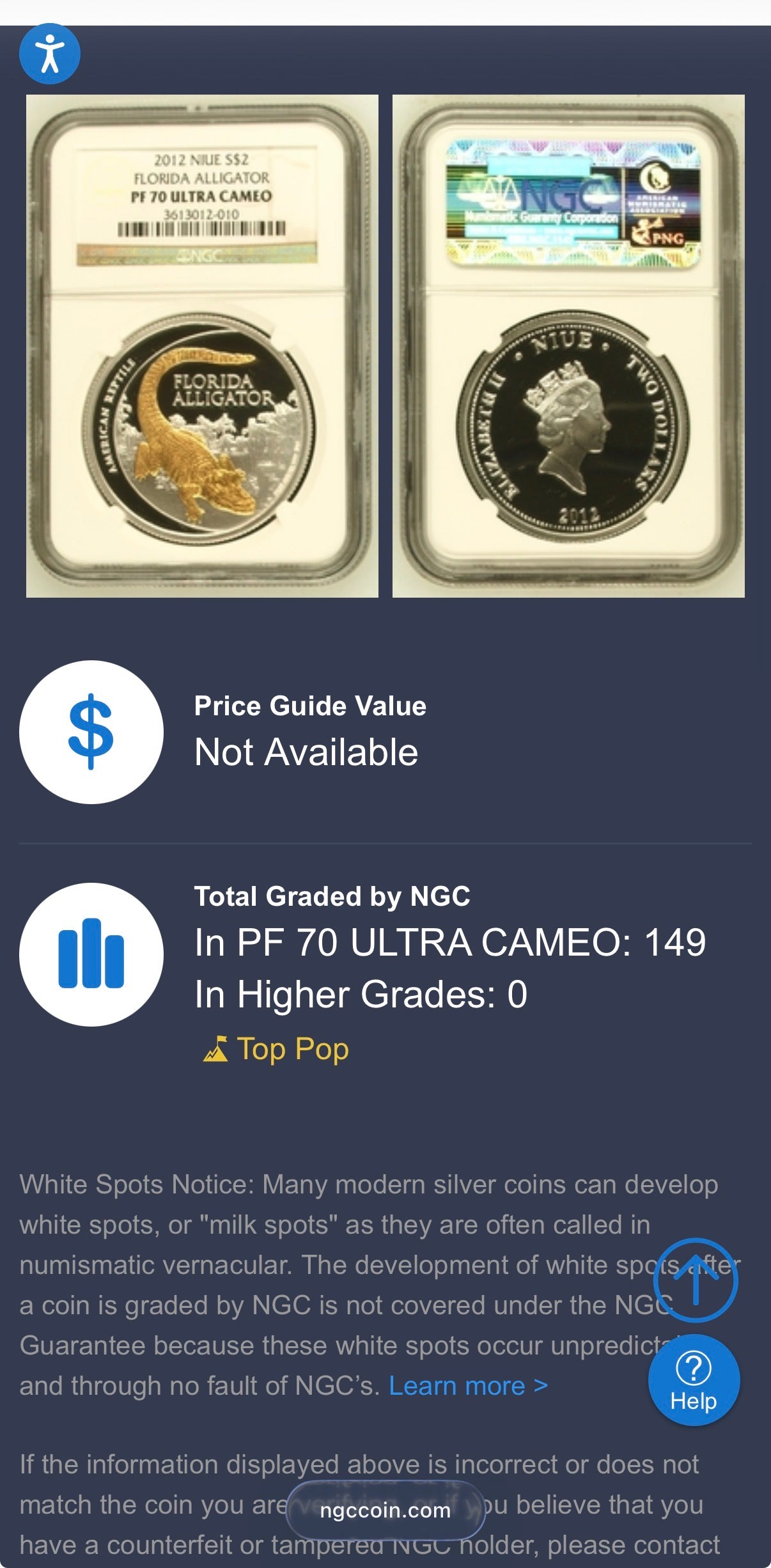 2012 Niue Silver Dollar $2 NGC PF70UC American Reptile Florida Alligator - 24K Gold (1 of 149)