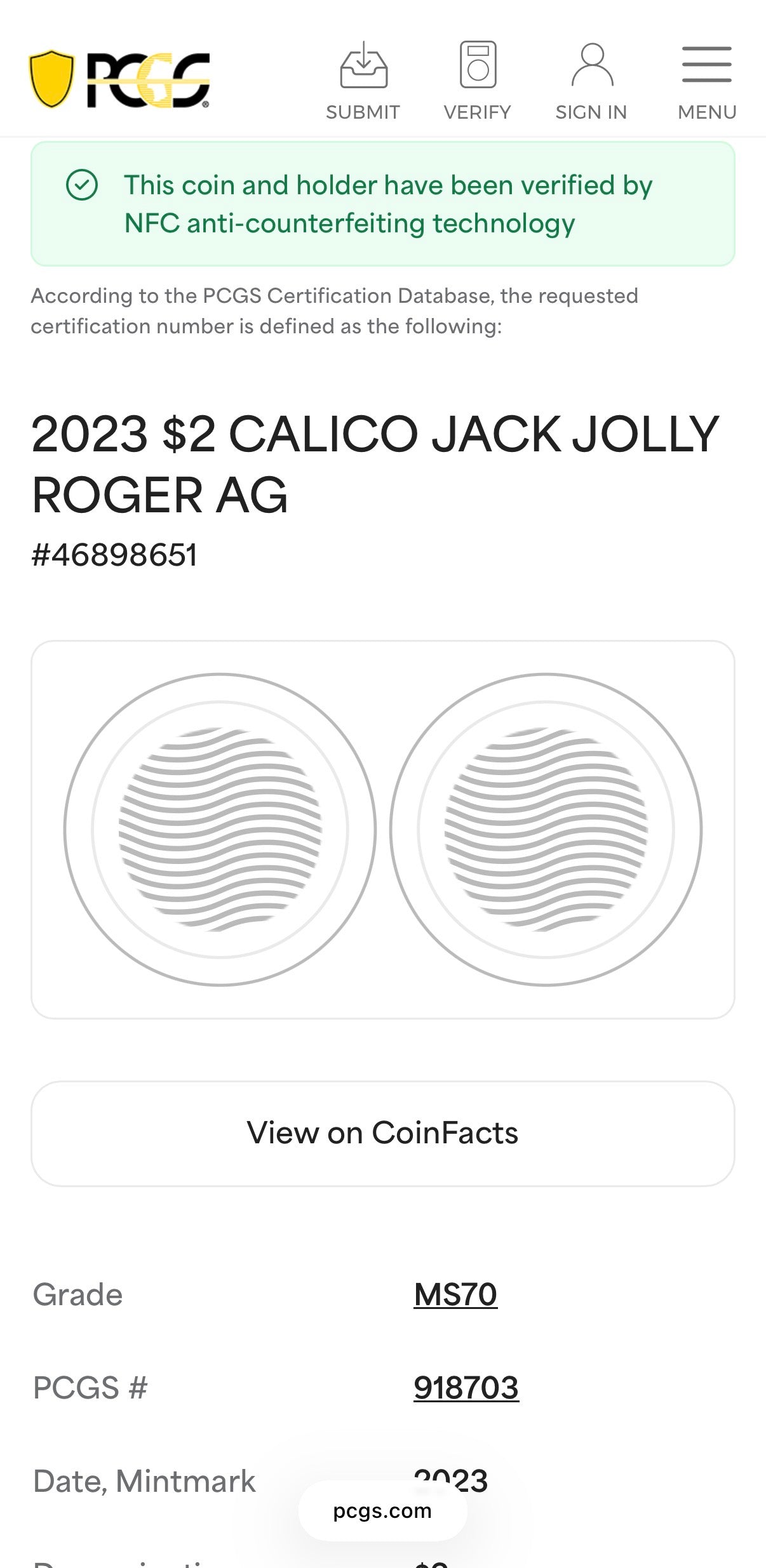 2023 1 oz Niue Silver Dollar $2 PCGS MS70 Skull & Crossbones, Pirate Calico Jack, Jolly Roger (1 of 19) Mint!