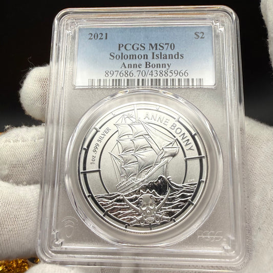 2021 1 oz Solomon Islands Silver Dollar $2 PCGS MS70 Pirate Anne Bonny (1 of 8) Mint!