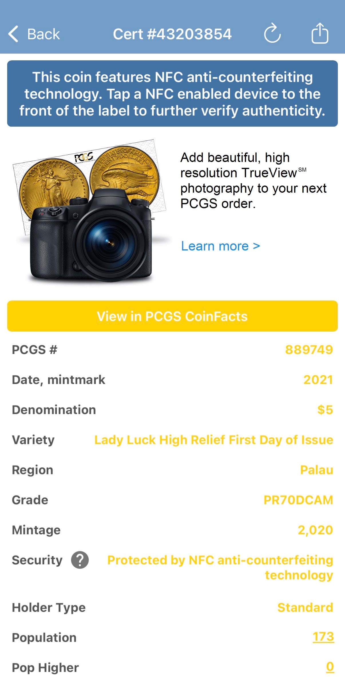 2021 1 oz Palau Silver Dollar $5 PCGS FDOI PR70DCAM Lady Bug Lady Luck High Relief Colorized (1 of 173)