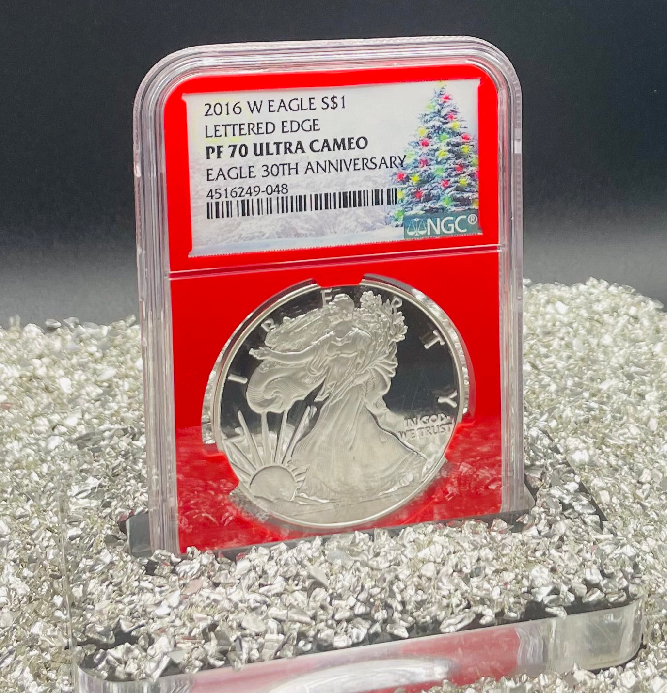Proof 2016 (W) $1 American Silver Eagle NGC PF70 Christmas Tree (Lettered Edge) 30th Anniversary Label Red Core