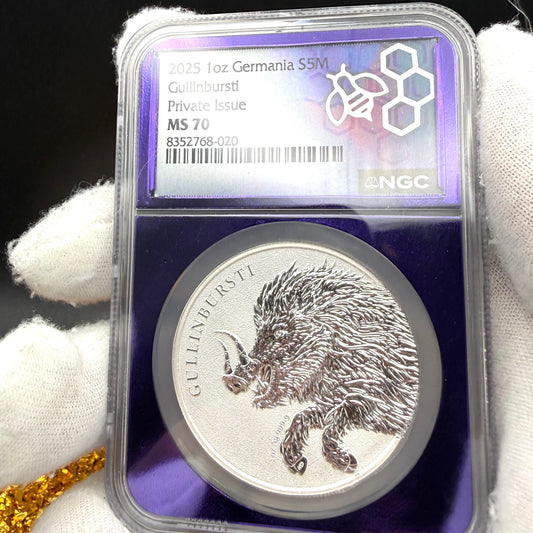 2025 1 oz .9999 Silver Private Issue NGC MS70 Germania Gullinbursti Purple Holder Mint!