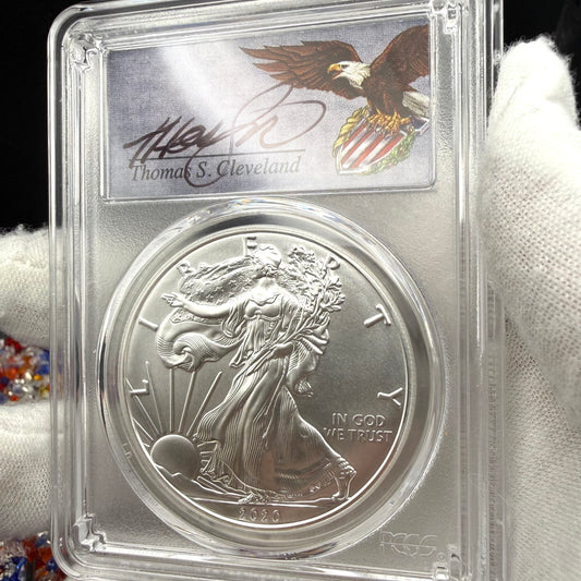2020 $1 American Silver Eagle PCGS MS70 FDOI Thomas Cleveland Signed Rare 1 of 25 Mint
