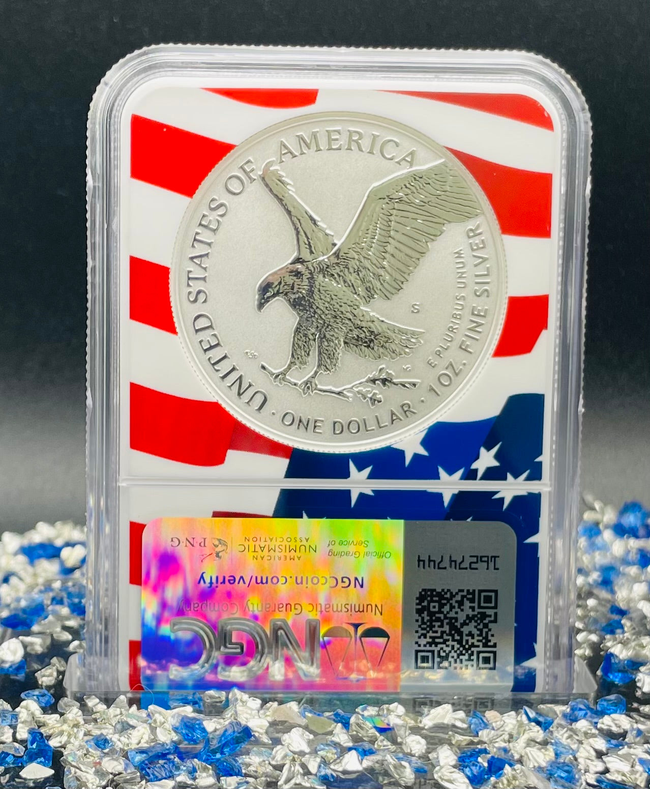 Reverse Proof 2021 Type 1 and Type 2 (2 Coin Set) $1 American Silver Eagle NGC PF69 Heraldic Eagle Label Flag Holder Mint Condition