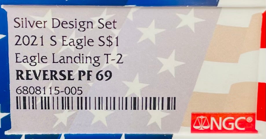 Reverse Proof 2021 Type 1 and Type 2 (2 Coin Set) $1 American Silver Eagle NGC PF69 Heraldic Eagle Label Flag Holder Mint Condition