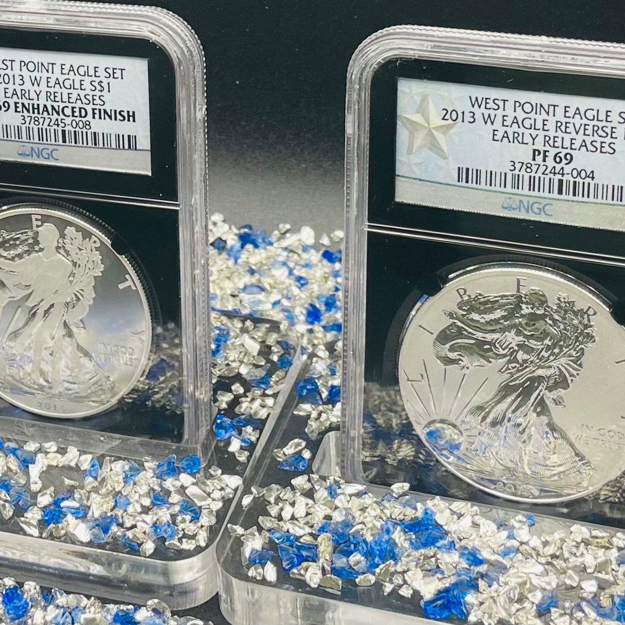 Reverse Proof & Enhanced Finish (2 Coin Set) 2013 (W) $1 American Silver Eagle NGC PF69 Black Core Holder West Point Silver Star Label