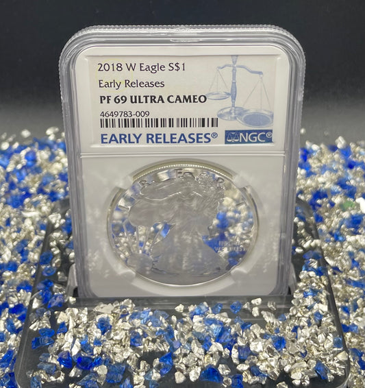 Proof 2018 (W) $1 American Silver Eagle NGC PF69 Early Releases Modern Blue Label Mint Condition (1 of 1,778)