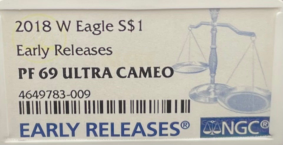 Proof 2018 (W) $1 American Silver Eagle NGC PF69 Early Releases Modern Blue Label Mint Condition (1 of 1,778)