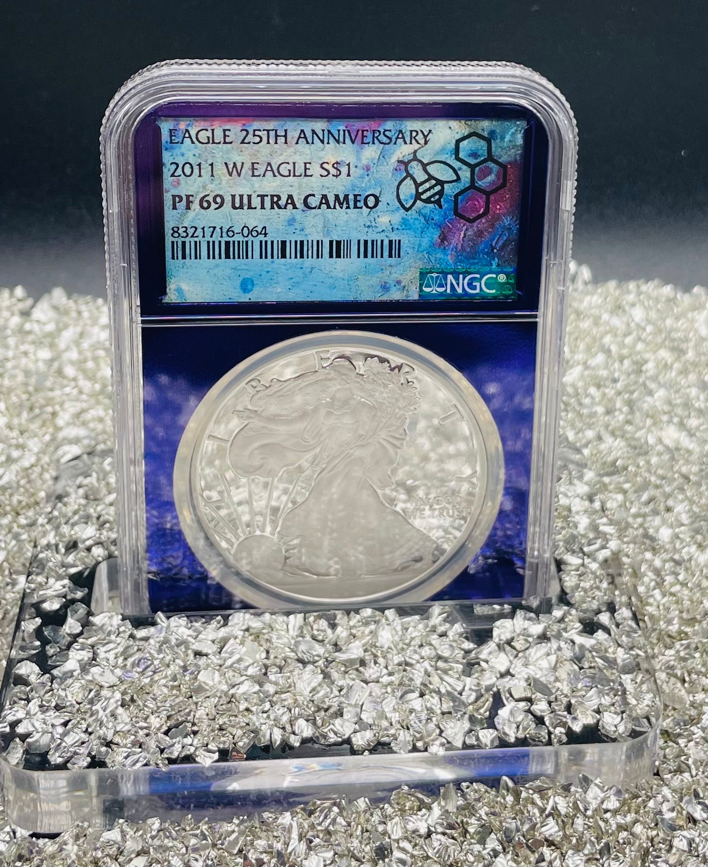 Proof 2011 (W) $1 American Silver Eagle NGC PF69 25th Anniversary Label Trader Bea Private Issue Purple Foil Holder Rare