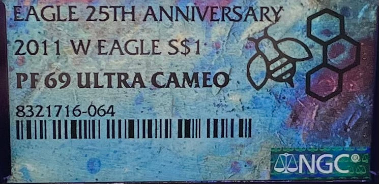 Proof 2011 (W) $1 American Silver Eagle NGC PF69 25th Anniversary Label Trader Bea Private Issue Purple Foil Holder Rare