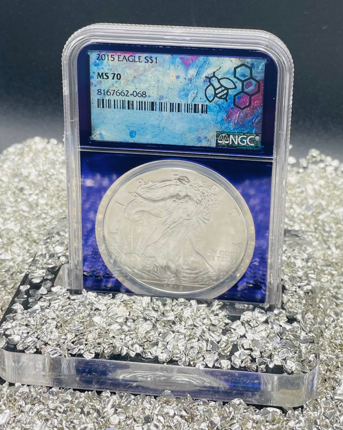 2015 $1 American Silver Eagle NGC MS70 Rare Purple Holder Trader Bea Private Issue