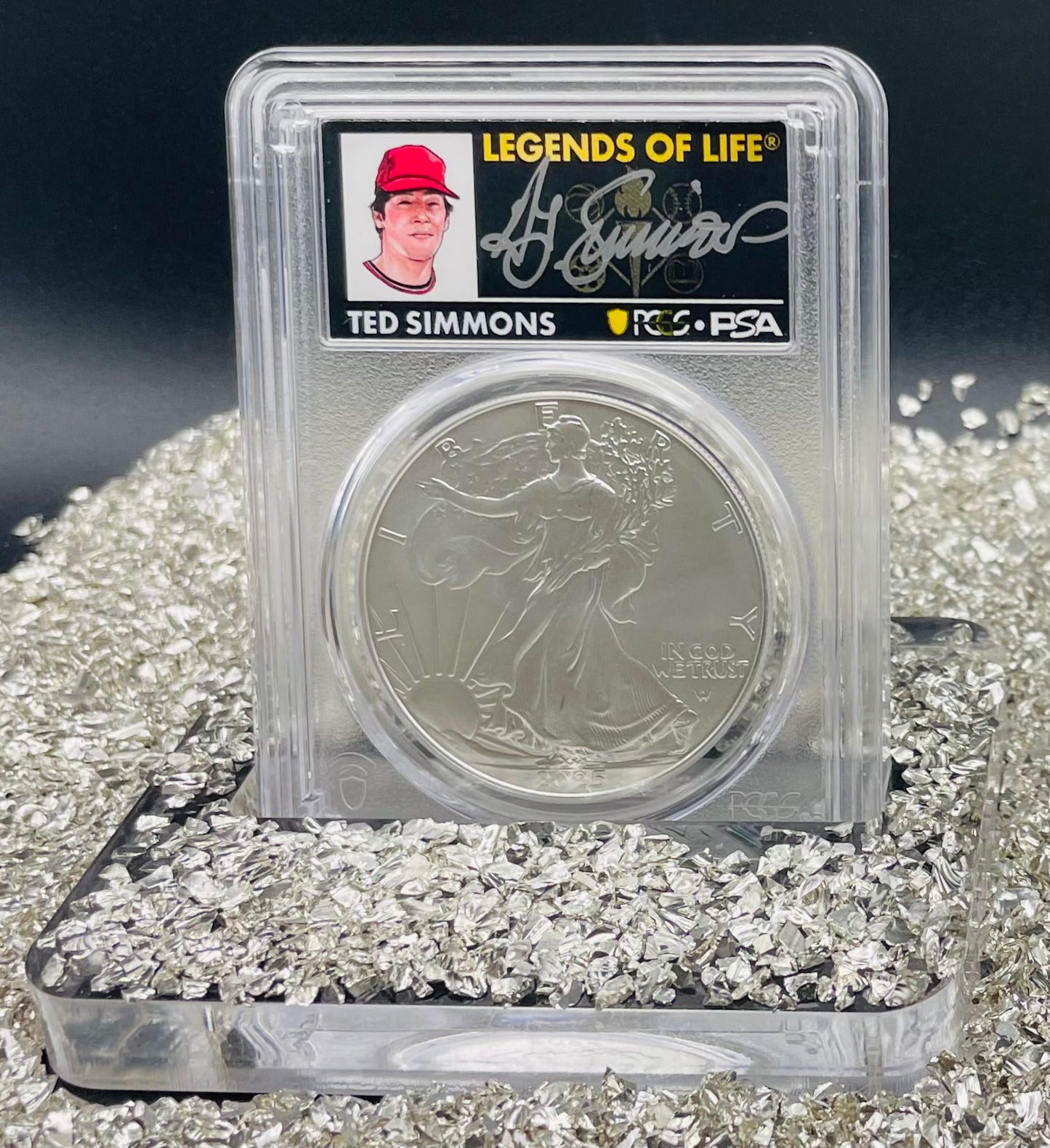 2025 $1 American Silver Eagle PCGS MS70 FDOI Legends of Life MLB Hall of Fame Ted Simmons Signed Label Mint Condition (Rare 1 of 10)
