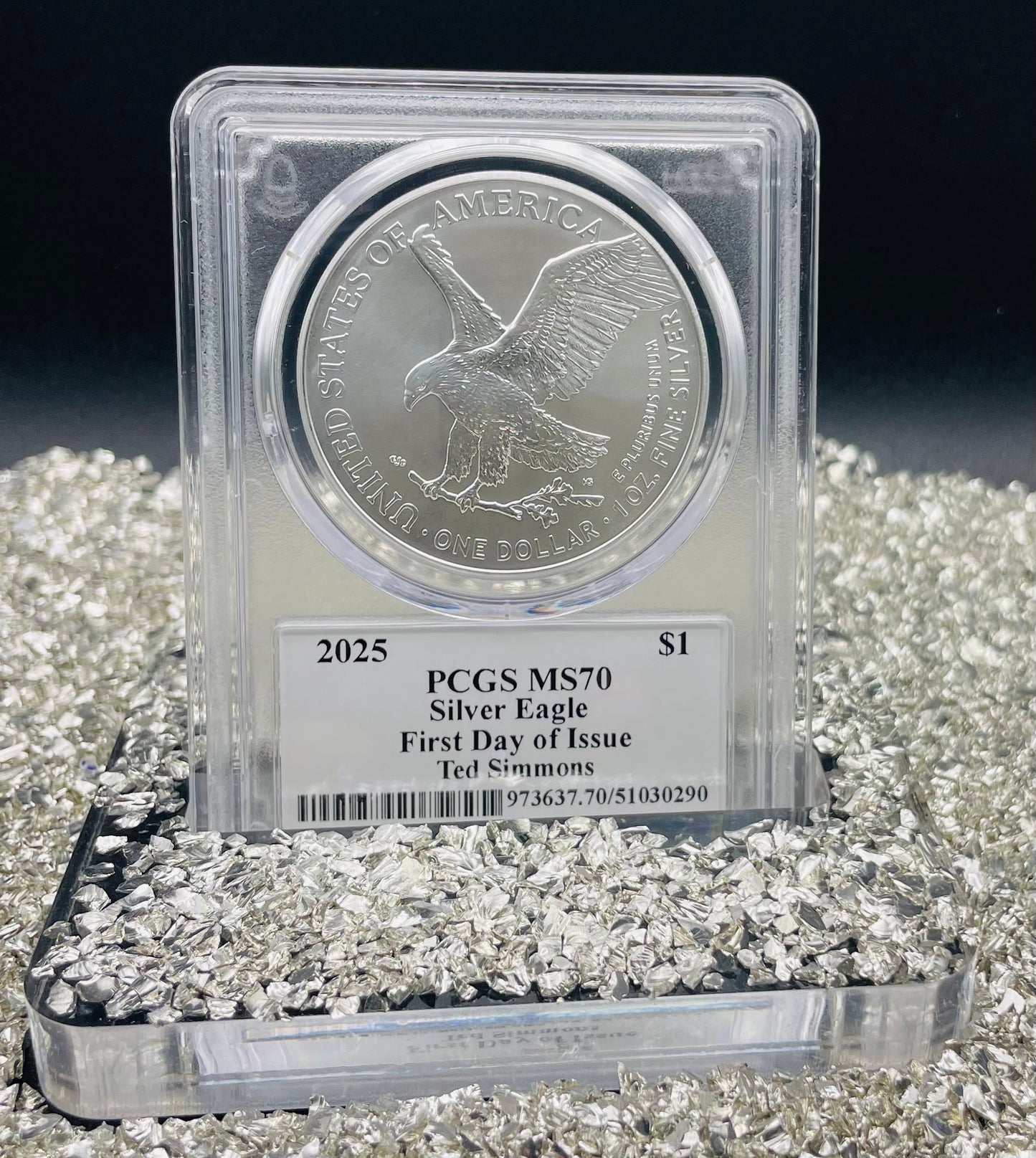 2025 $1 American Silver Eagle PCGS MS70 FDOI Legends of Life MLB Hall of Fame Ted Simmons Signed Label Mint Condition (Rare 1 of 10)