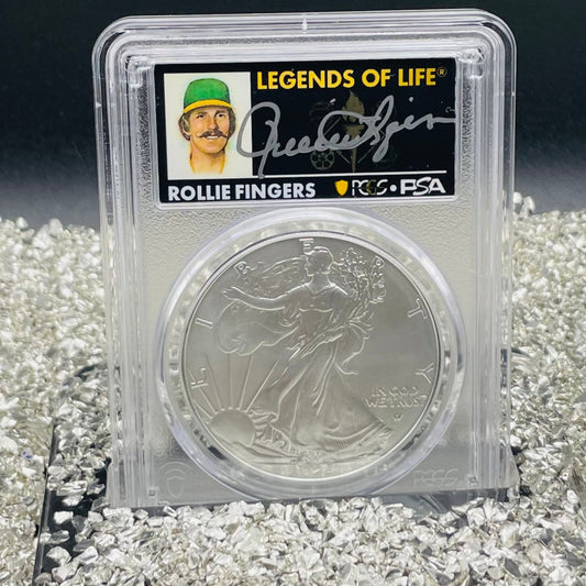 2025 $1 American Silver Eagle PCGS MS70 FDOI Legends of Life MLB Hall of Fame Rollie Fingers Signed Label Limited Edition (Rare 1 of 10)