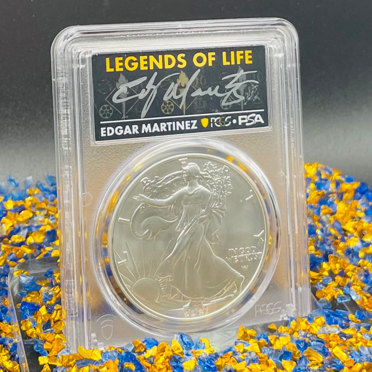 2021 $1 American Silver Eagle PCGS MS70 First Production T-2 Legends of Life MLB Hall of Fame Edgar Martinez Signed Label (1 of 207)