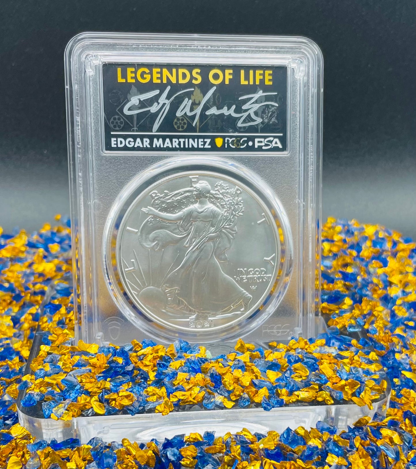 2021 $1 American Silver Eagle PCGS MS70 First Production T-2 Legends of Life MLB Hall of Fame Edgar Martinez Signed Label (1 of 207)