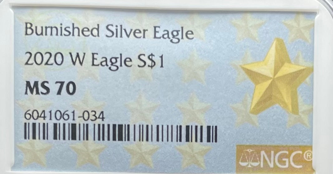 Burnished 2020 (W) $1 American Silver Eagle NGC MS70 West Point Gold Star Label Mint Condition (1 of 5,460)
