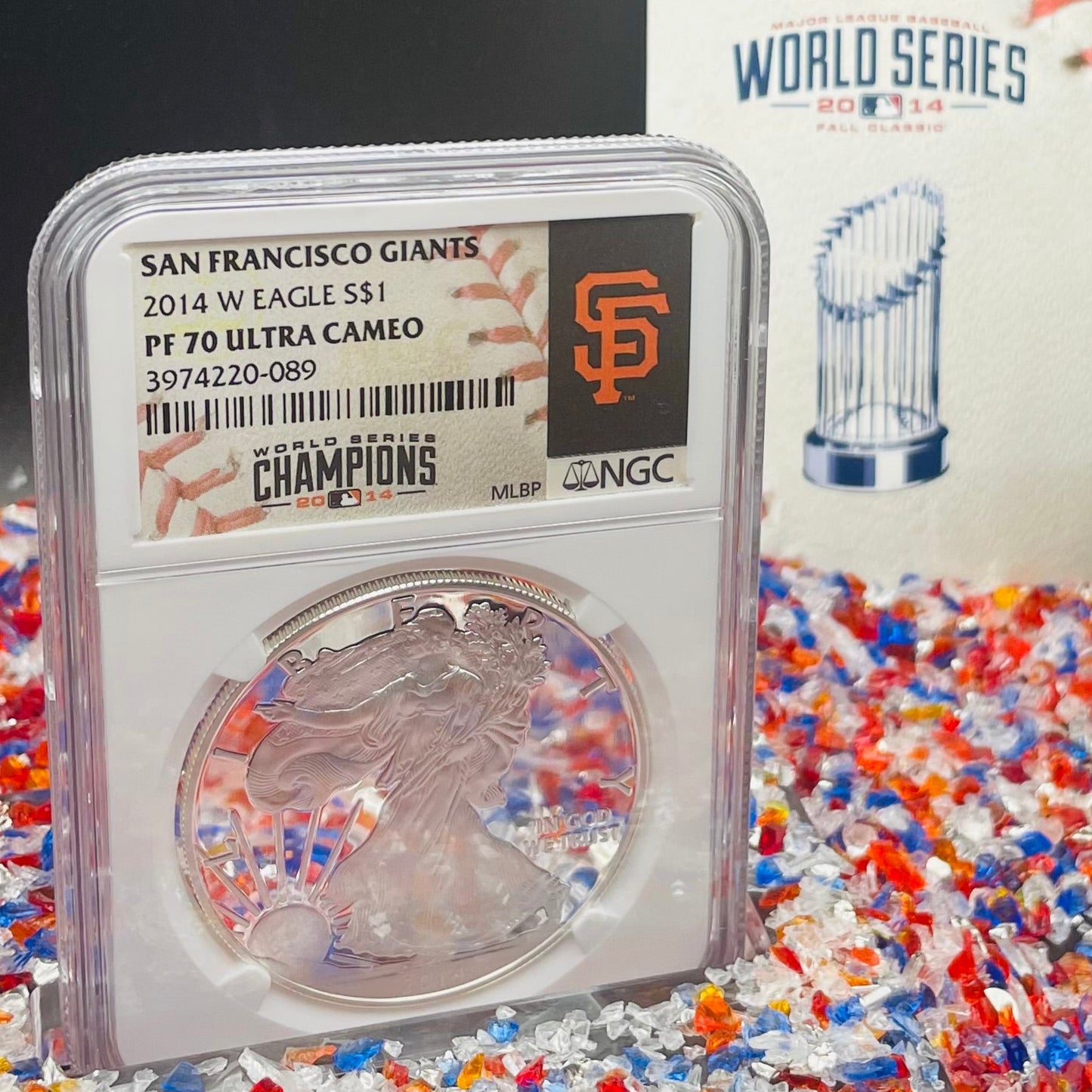 Proof 2014 (W) $1 American Silver Eagle NGC PF70 Rare San Francisco Giants MLB World Series Champions Label Rare