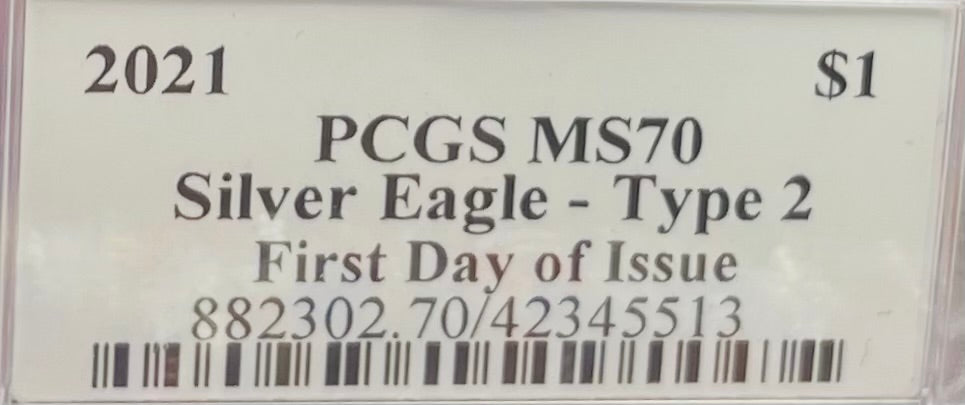 2021 $1 American Silver Eagle PCGS MS70 FDOI Type 2 Jim Peed Signed Label Mint Condition (1 of 3999)