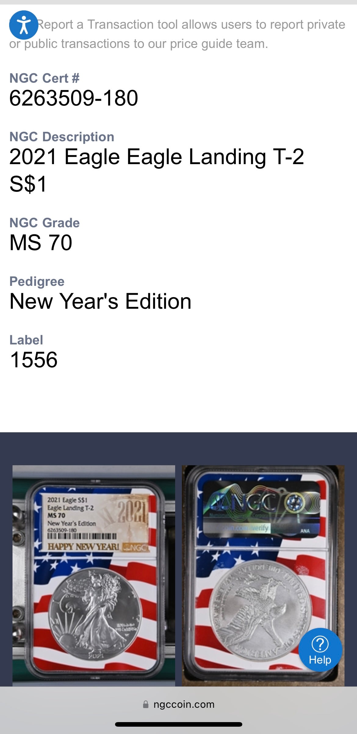 2021 $1 American Silver Eagle NGC MS70 New Years Edition Type 2 Ultra Rare Holder