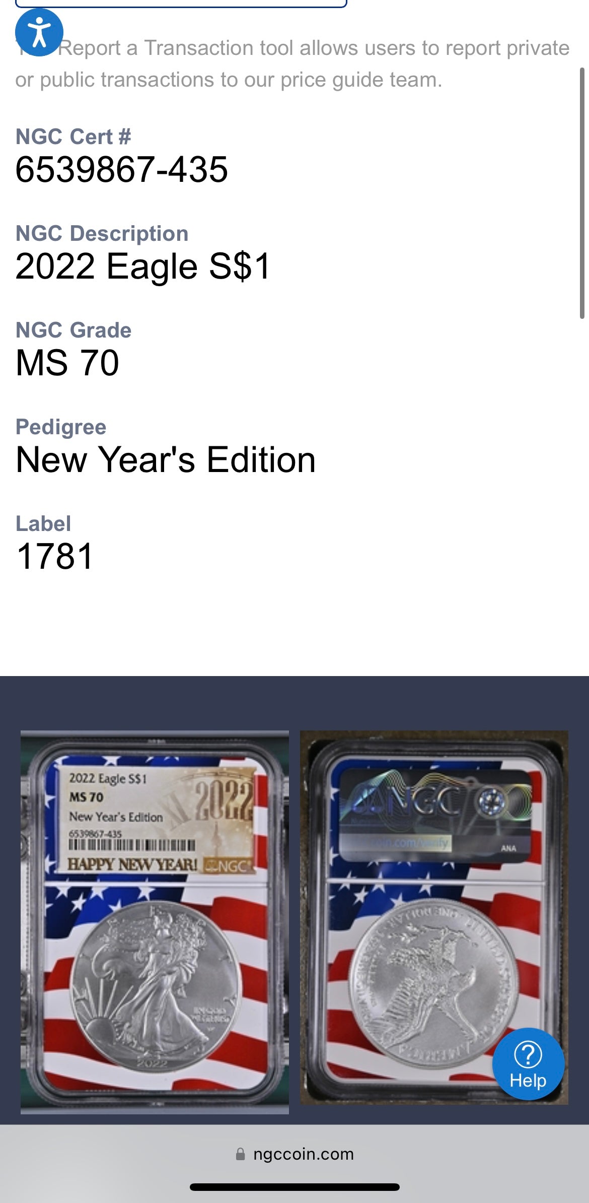 2022 $1 American Silver Eagle NGC MS70 New Years Edition Ultra Rare Holder