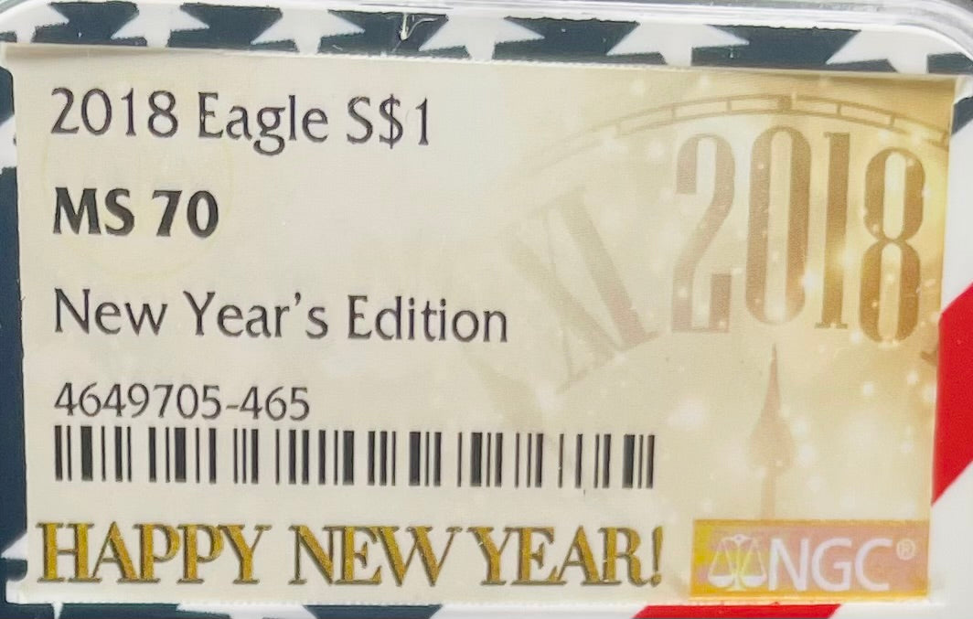 2018 $1 American Silver Eagle NGC MS70 New Years Edition Ultra Rare Holder & Label