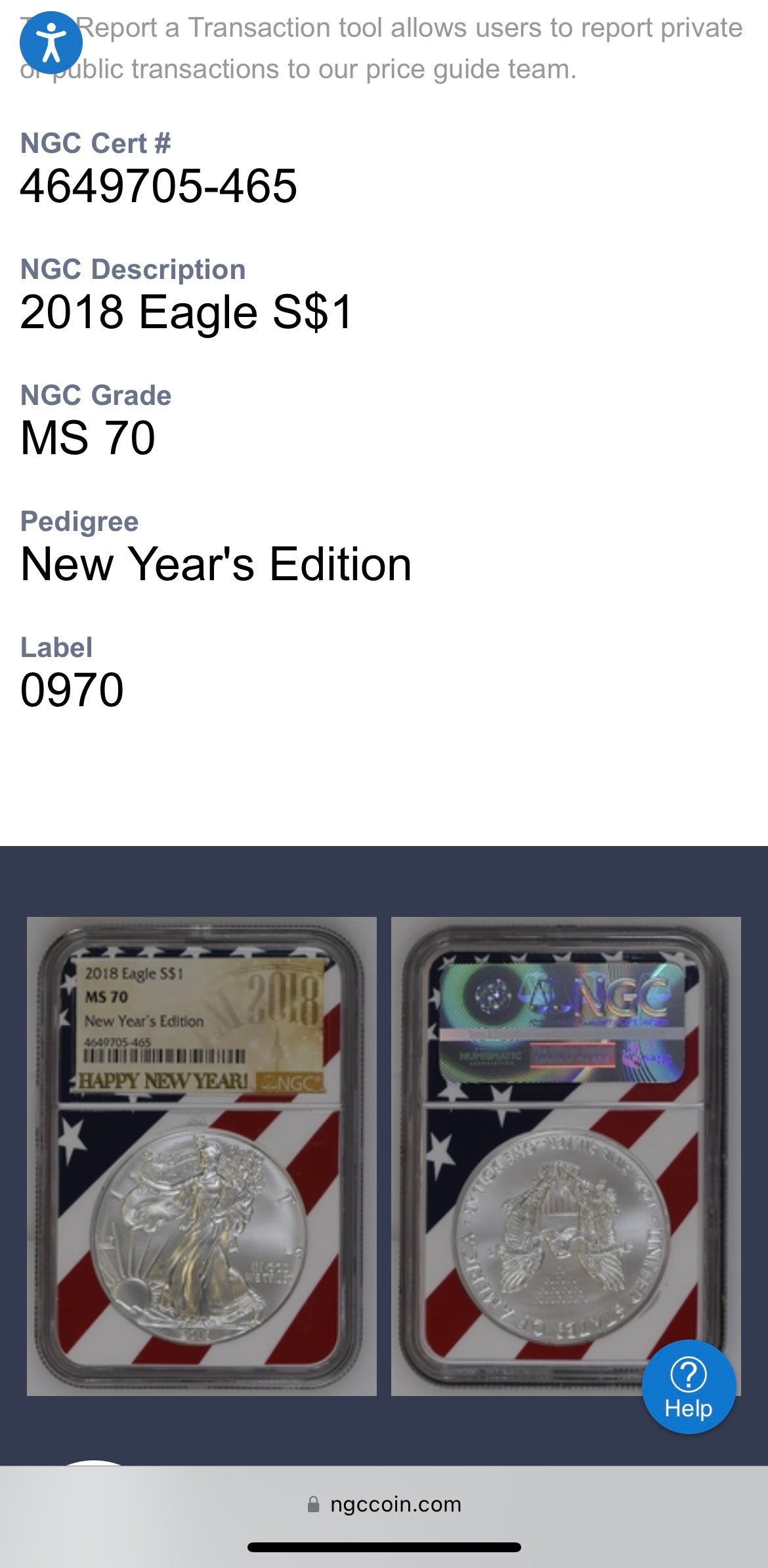 2018 $1 American Silver Eagle NGC MS70 New Years Edition Ultra Rare Holder & Label