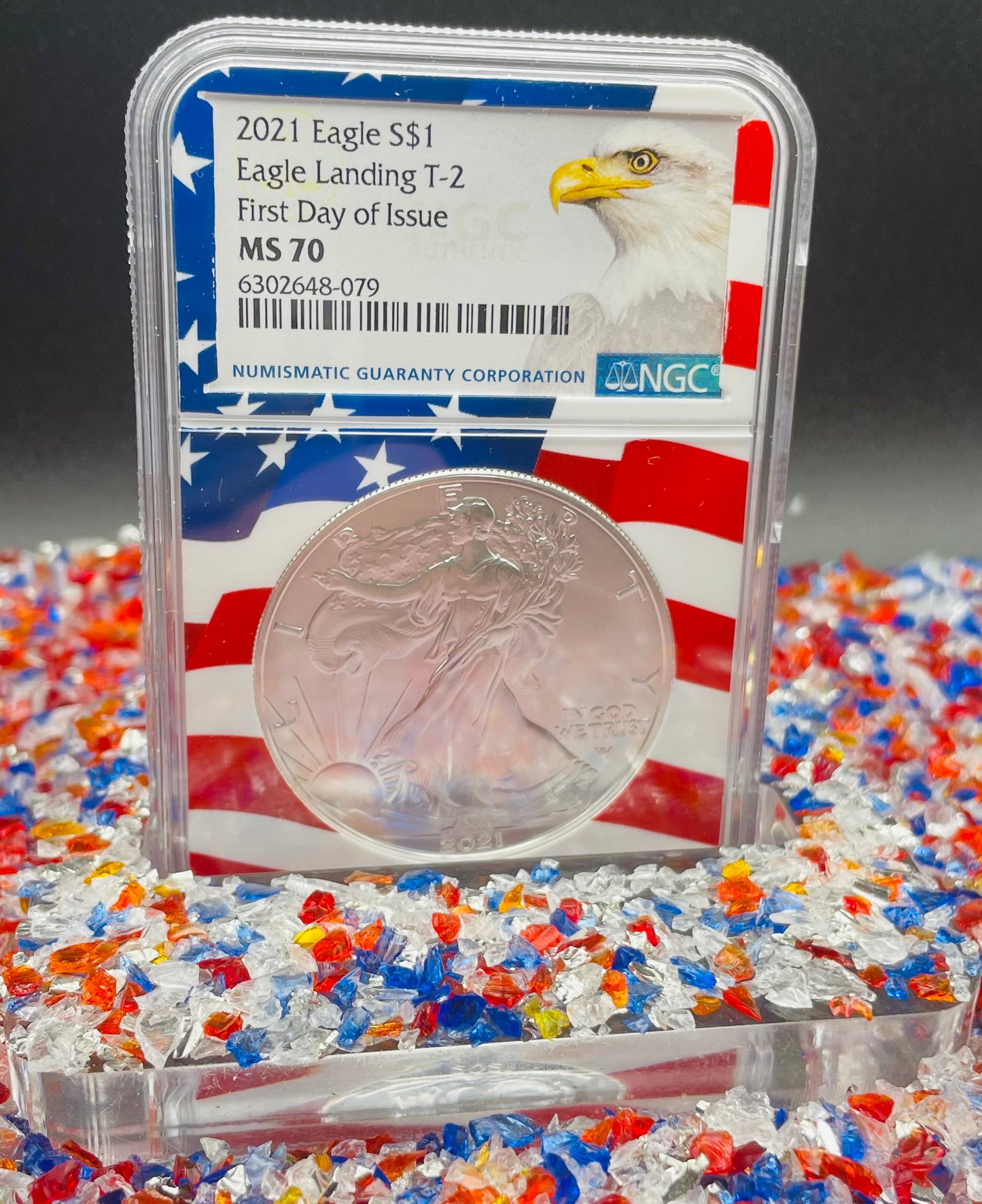 2021 $1 American Silver Eagle NGC MS70 First Day of Issue Type 2 Flag Holder Mint Condition (1 of 4,075)