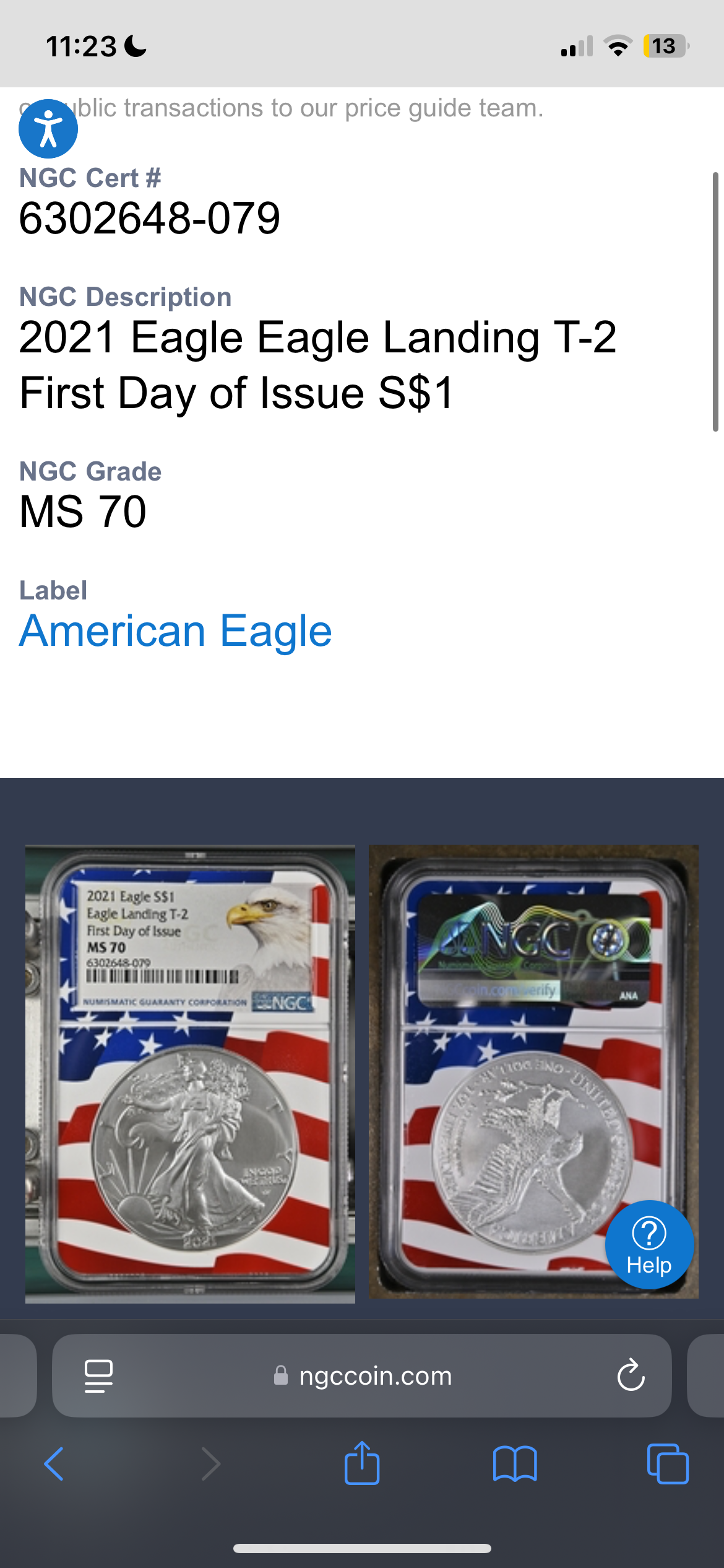2021 $1 American Silver Eagle NGC MS70 First Day of Issue Type 2 Flag Holder Mint Condition (1 of 4,075)