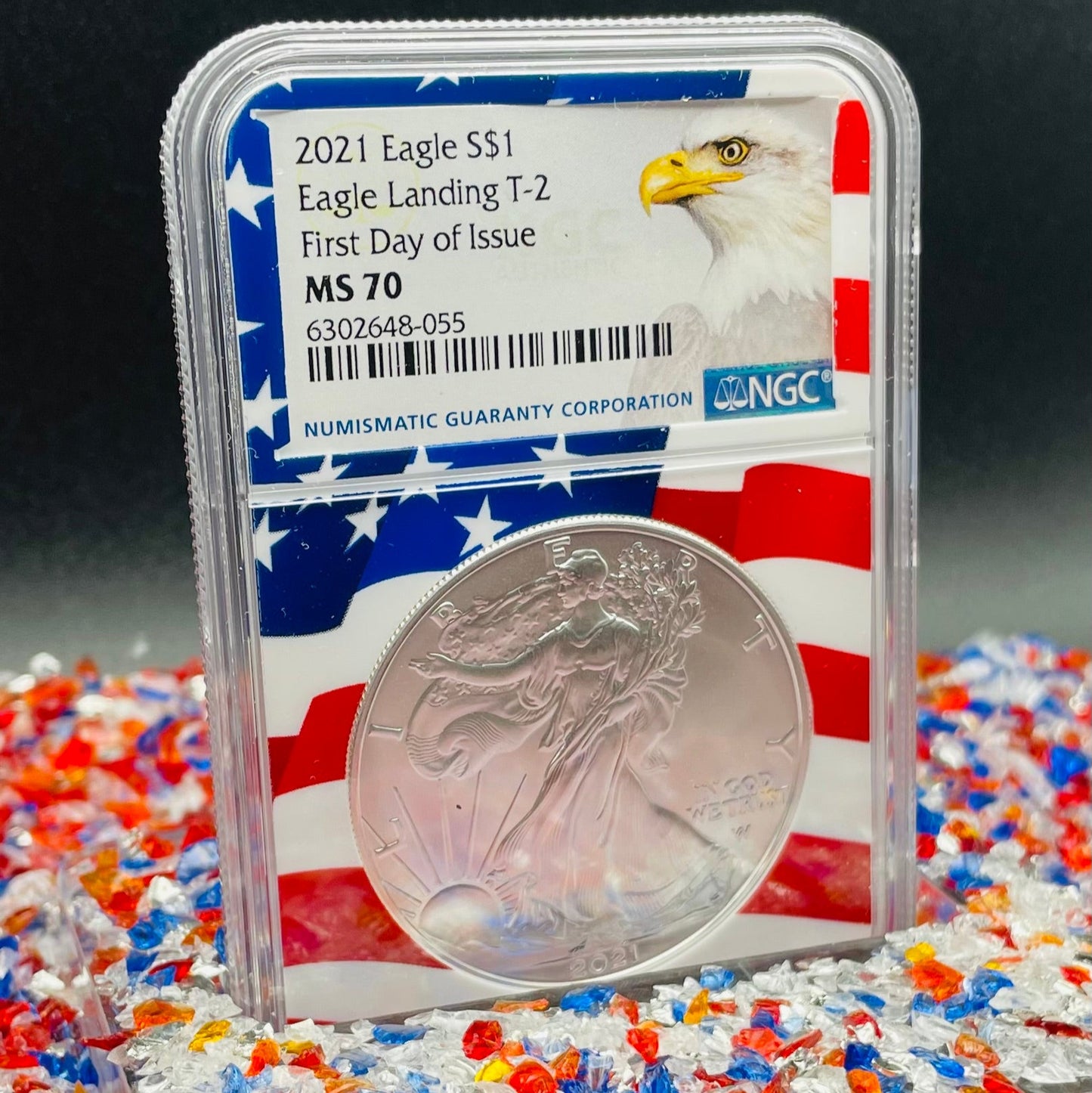 2021 $1 American Silver Eagle NGC MS70 First Day of Issue Type 2 Flag Holder Mint Condition (1 of 4,075)
