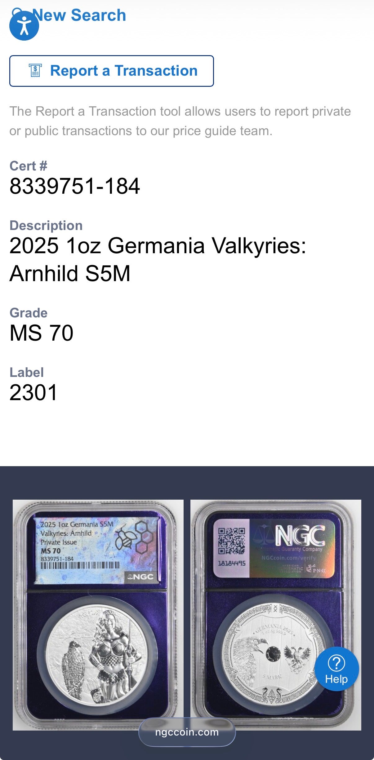2025 1 oz .9999 Silver Private Issue NGC MS70 Valkyries - Arnhild Proof-like Finish Purple Holder Mint