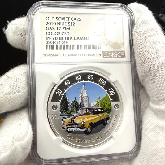 2010 Proof Niue Silver Dollar $2 NGC PF70UC Old Soviet Cars - Gaz 12 Zim Colorized (1 of 3) Mint
