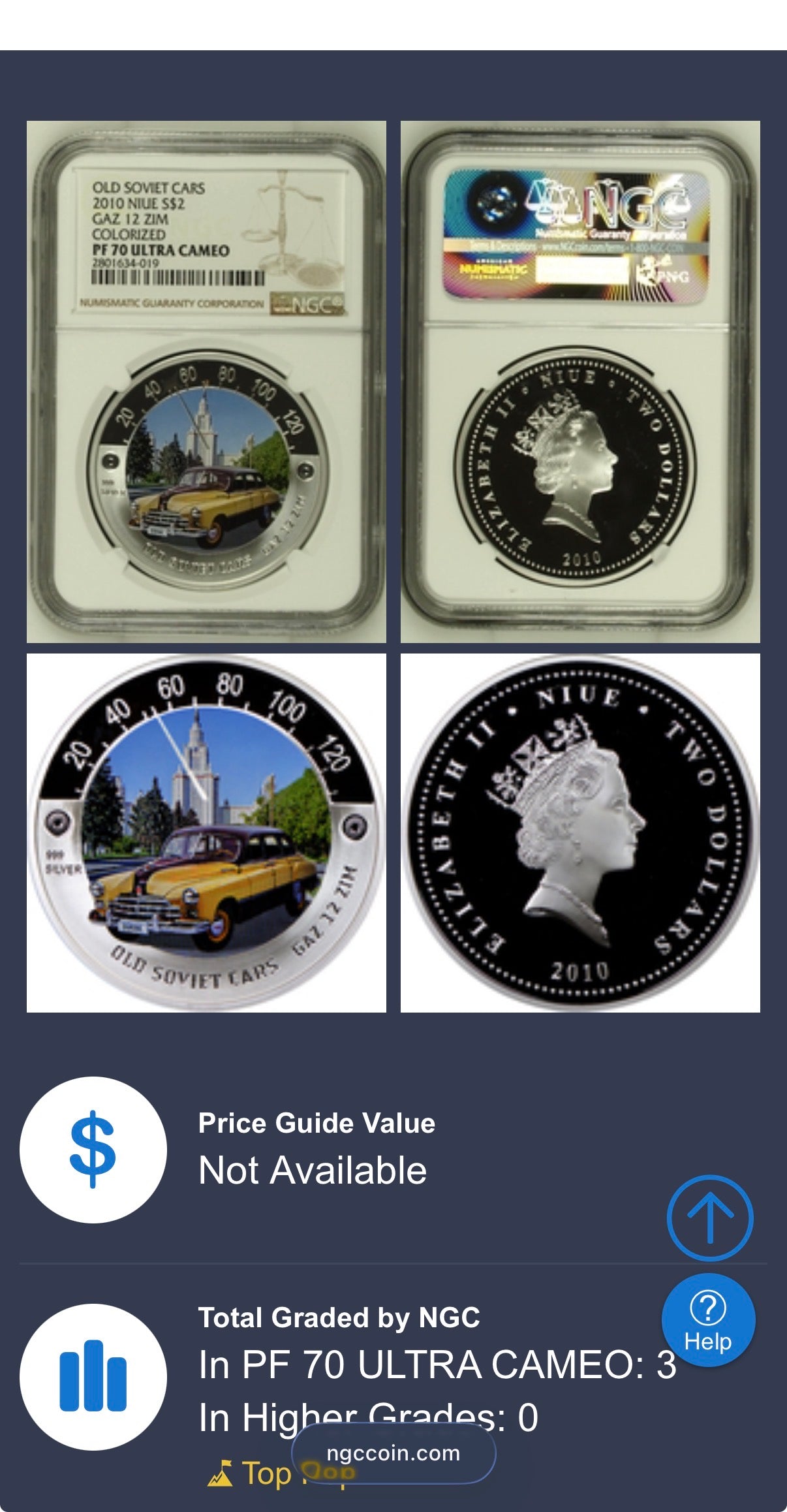 2010 Proof Niue Silver Dollar $2 NGC PF70UC Old Soviet Cars - Gaz 12 Zim Colorized (1 of 3) Mint