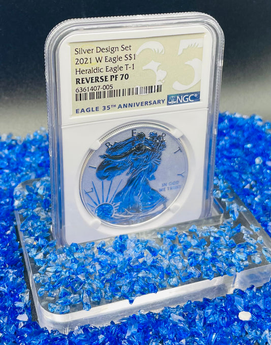 Reverse Proof 2021 (W) $1 American Silver Eagle NGC PF70 Type 1 Silver Design Set 35th Anniversary Label Mint Condition (1 of 7,334)