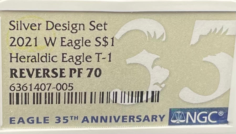 Reverse Proof 2021 (W) $1 American Silver Eagle NGC PF70 Type 1 Silver Design Set 35th Anniversary Label Mint Condition (1 of 7,334)