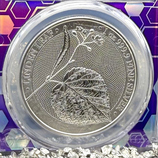 2022 1 oz .9999 Silver Private Issue PCGS MS70 Linden Leaf Proof-like Finish Purple Holder Mint (Rare 1 of 131)
