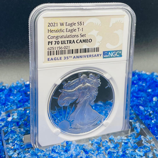 Proof 2021 (W) $1 American Silver Eagle NGC PF70 Type 1 Congratulations Set 35th Anniversary (Rare 1 of 985)