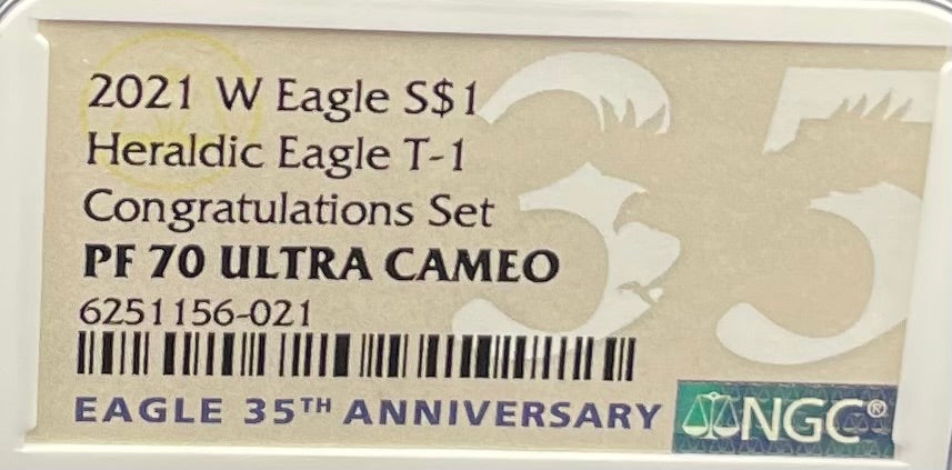 Proof 2021 (W) $1 American Silver Eagle NGC PF70 Type 1 Congratulations Set 35th Anniversary (Rare 1 of 985)