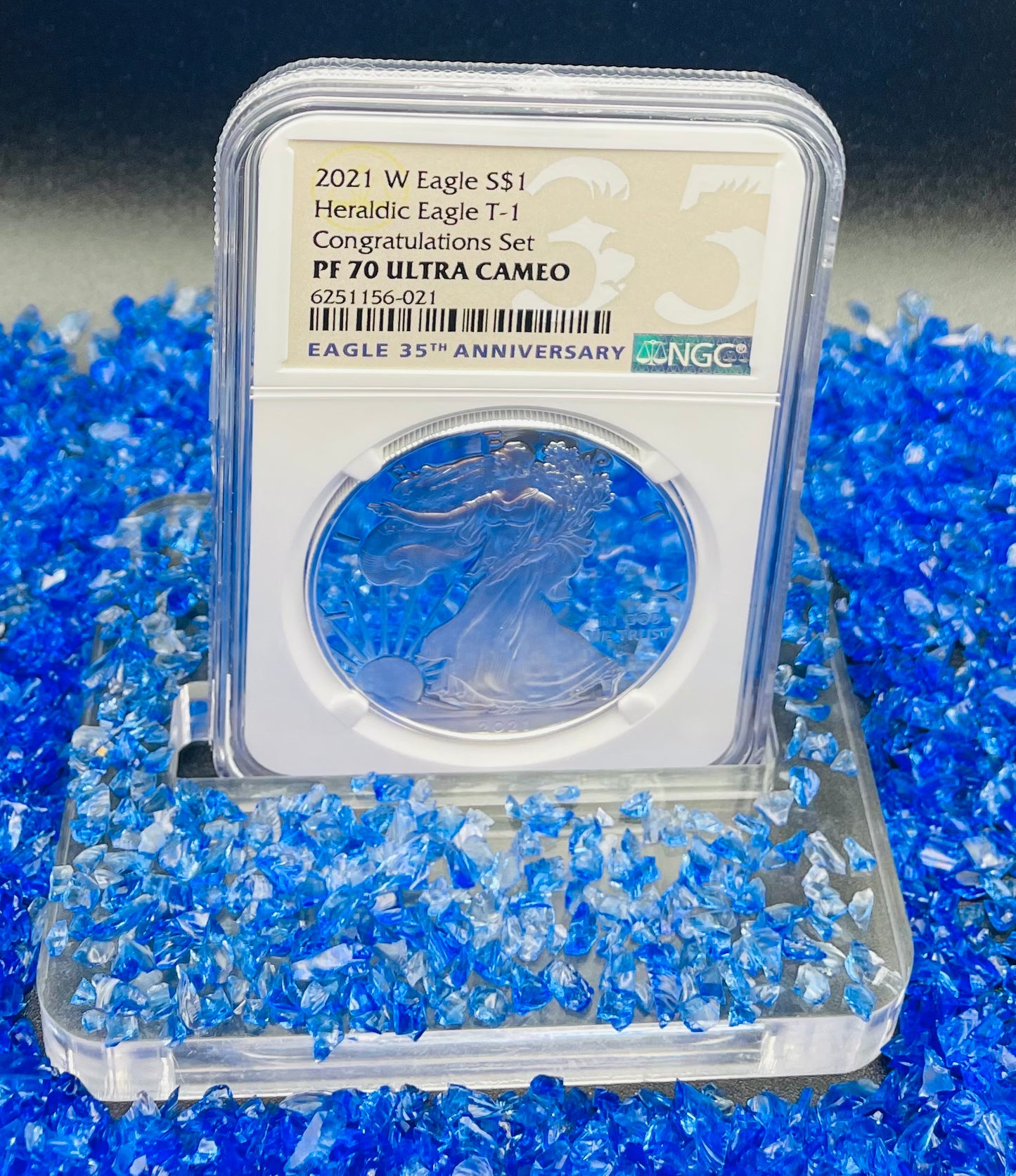 Proof 2021 (W) $1 American Silver Eagle NGC PF70 Type 1 Congratulations Set 35th Anniversary (Rare 1 of 985)