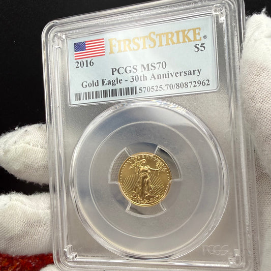 2016 $5 American Gold Eagle PCGS MS70 First Strike Flag Label (Rare 1 of 4,356)