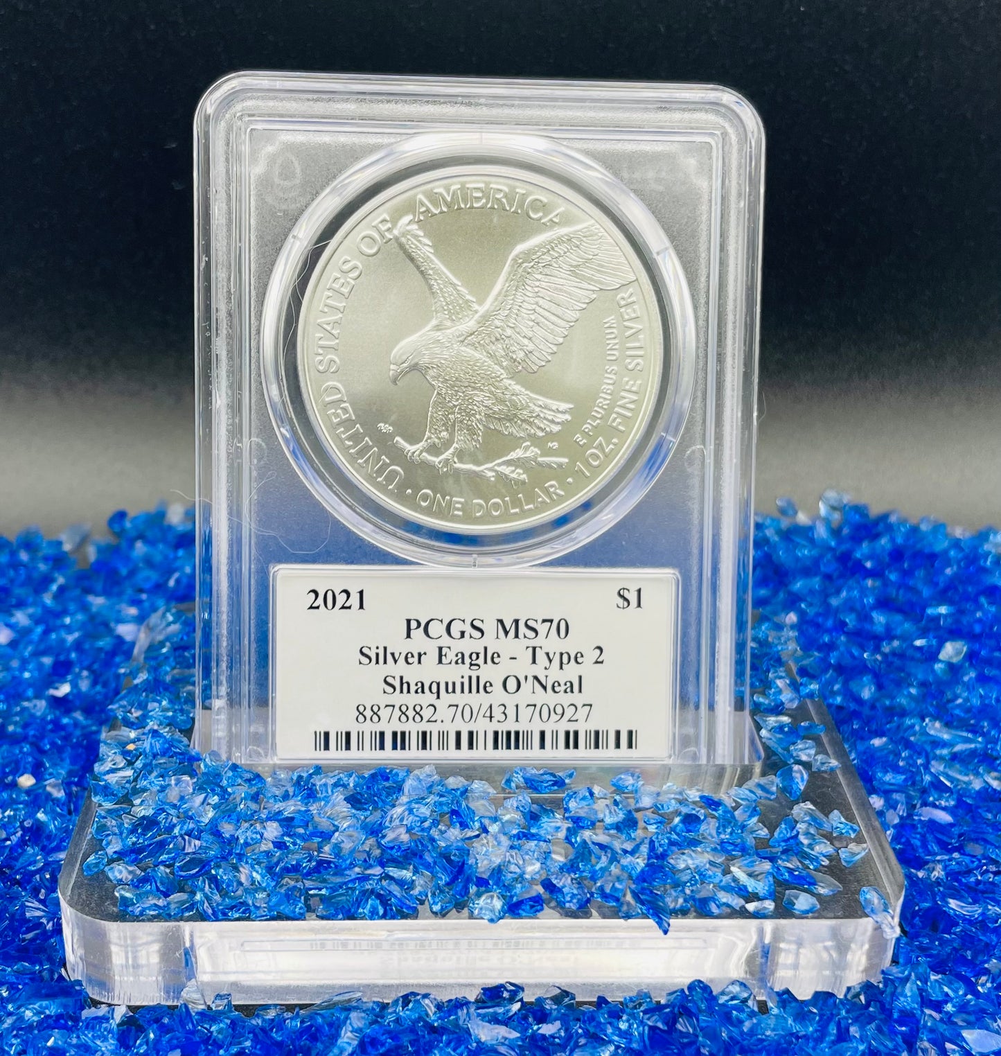 2021 $1 American Silver Eagle PCGS MS70 NBA Hall of Fame Shaquille O'Neal Signed Mint Condition 1 of 118