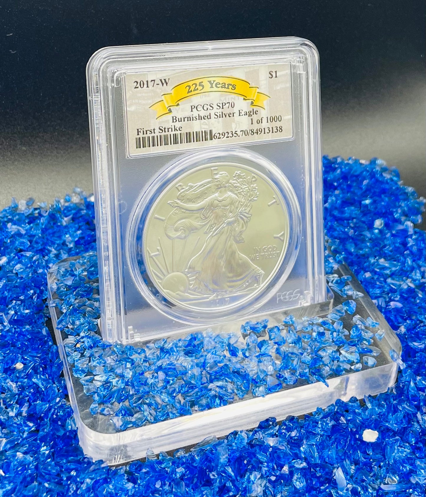 Burnished 2017 (W) $1 American Silver Eagle PCGS SP70 First Strike Rare 225th Anniversary Label Mint Condition (1 of 1,000)