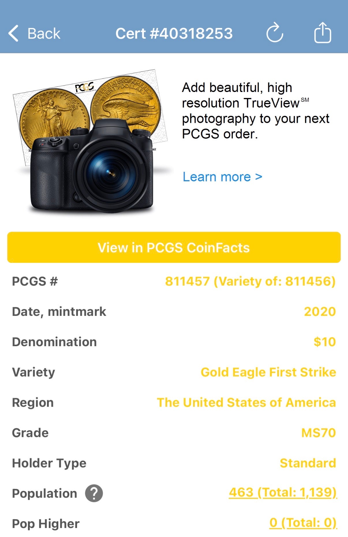 2020 $10 American Gold Eagle PCGS MS70 First Strike Flag Label (Rare 1 of 426)