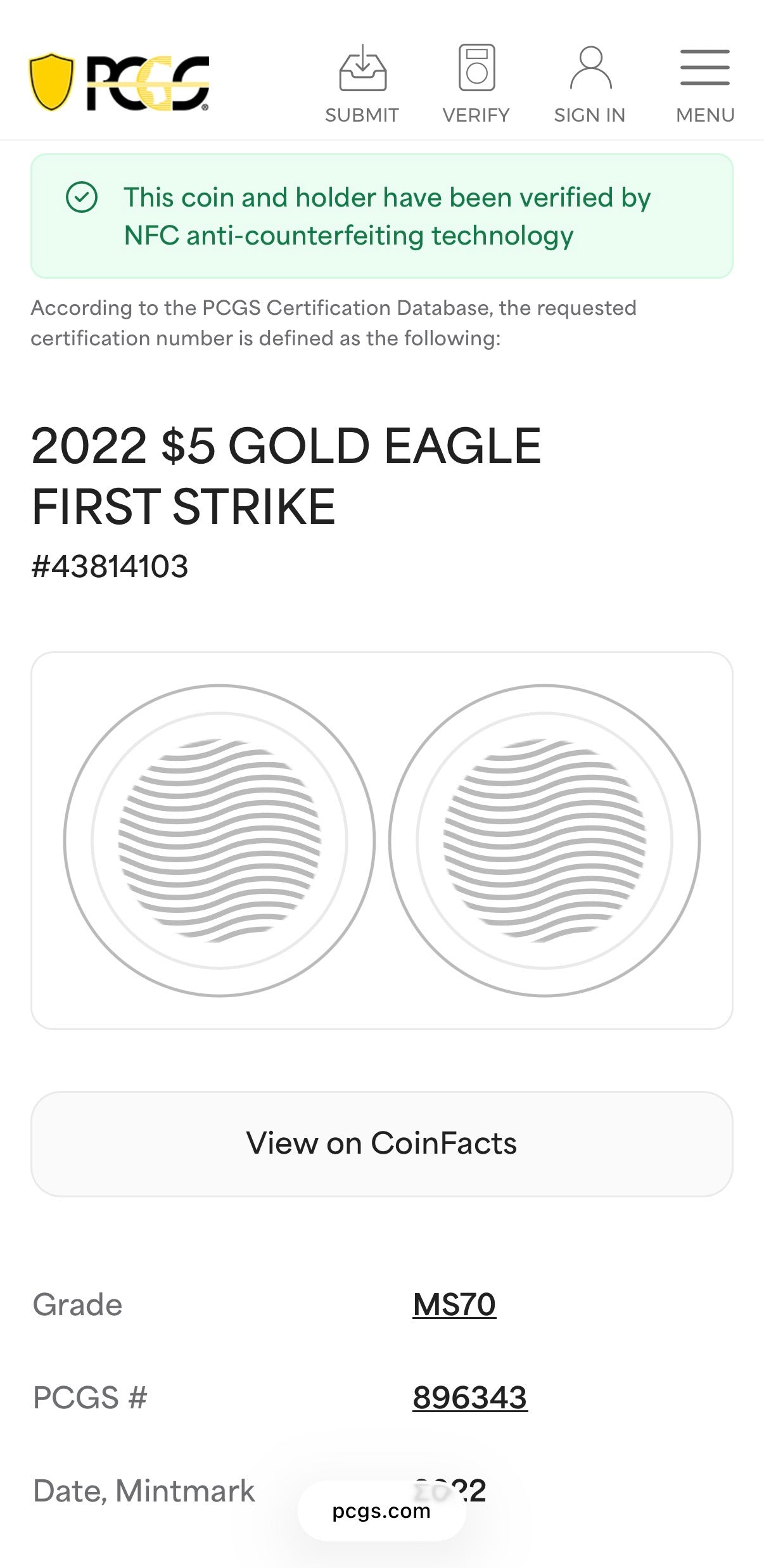 2022 $5 American Gold Eagle PCGS MS70 First Strike Flag Label (Rare 1 of 1,761)