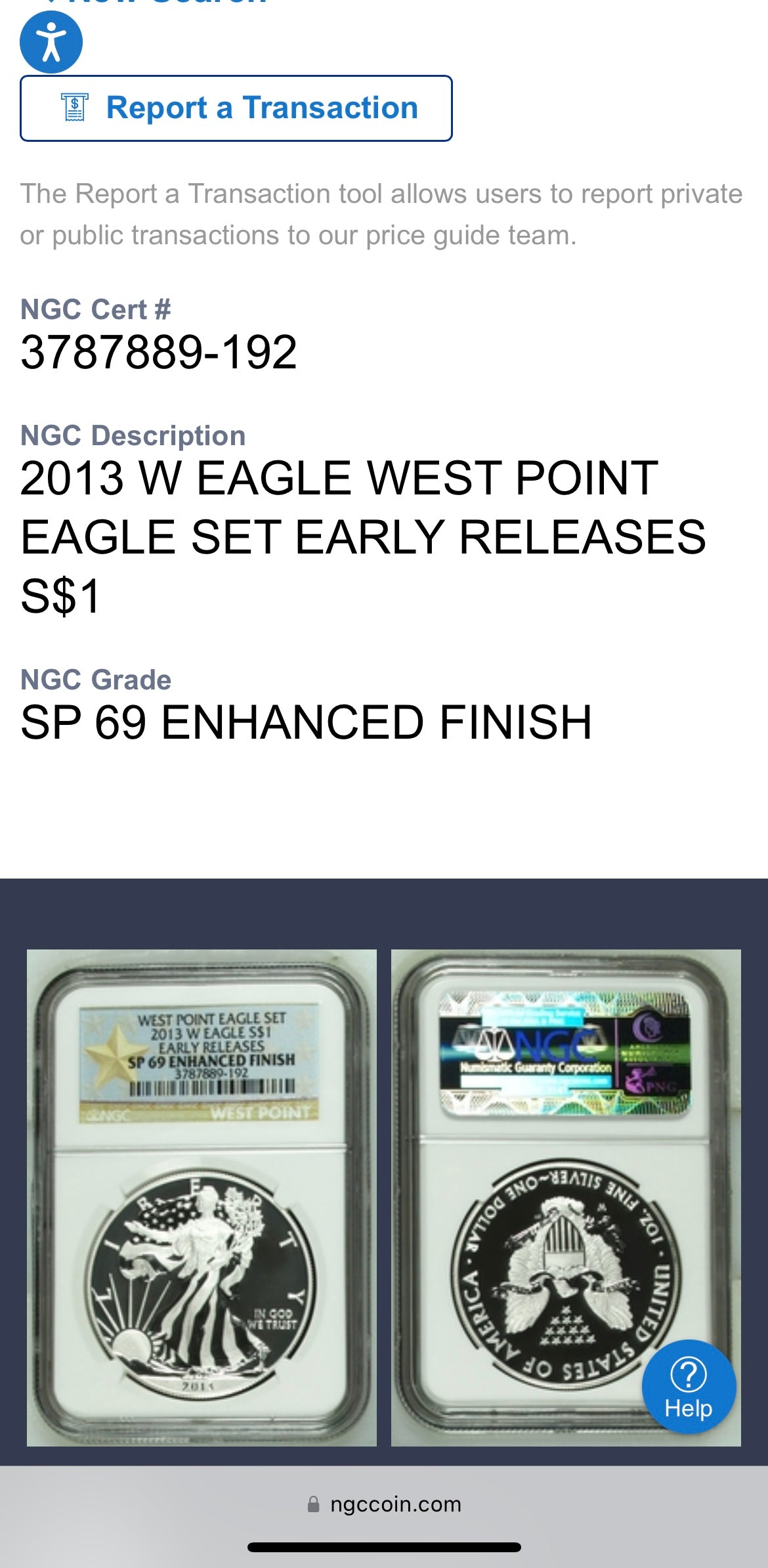 Reverse Proof & Enhanced Finish (2 Coin Set) 2013 (W) $1 American Silver Eagle NGC PF69 White Core Holder West Point Gold Star Label